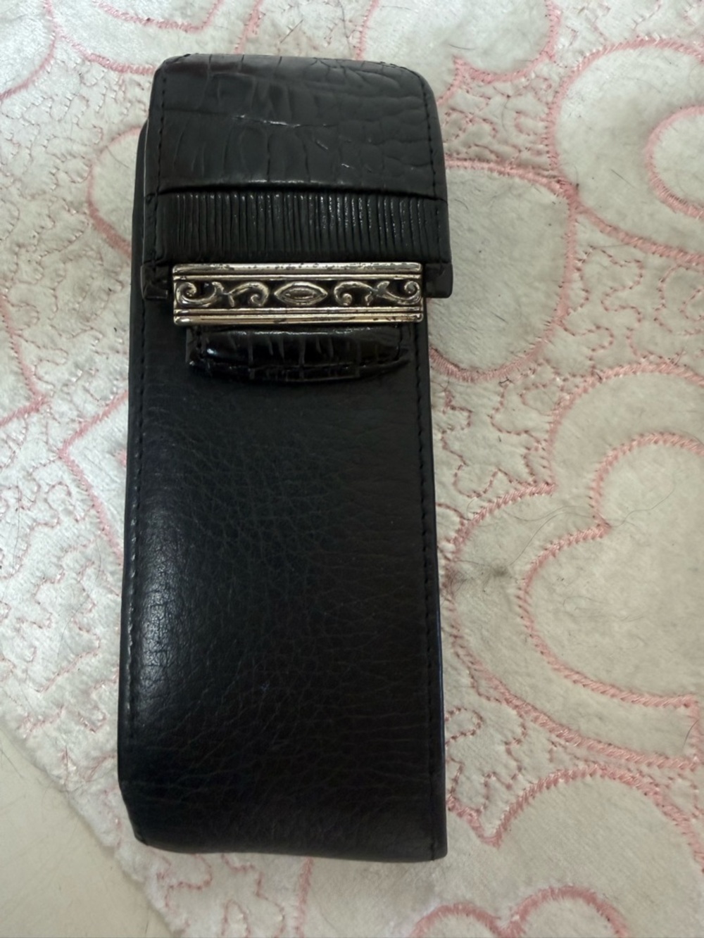 Brighton Black Leather Eyewear Case with Silver-Tone Accent
